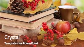 Presentation with book holy bible table - Cool new presentation design with bible story - books and autumn leaves backdrop and a tawny brown colored foreground