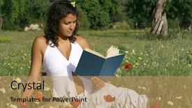  Presentation with reading bible - Presentation theme featuring bible story - girl reading in meadow background and a coral colored foreground