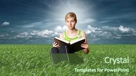  Presentation with girl reading - Theme featuring bible study - college girl reading big book background and a tawny brown colored foreground