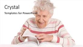  Presentation with elderly - Presentation with bible study - elderly woman reads the book background and a white colored foreground
