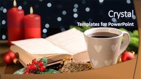  Presentation with hot and cold coffee cup - Amazing slide deck having bible tea - composition of book with cup backdrop and a  colored foreground