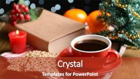  Presentation with coffee book - Audience pleasing PPT theme consisting of bible tea - composition of book with cup backdrop and a crimson colored foreground