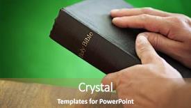  Presentation with bible - Audience pleasing PPT theme consisting of bible with mans hand resting backdrop and a coral colored foreground