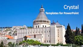  Presentation with church - Amazing PPT theme having biblical - basilica of the annunciation this backdrop and a teal colored foreground