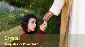  Presentation with biblical - PPT theme featuring biblical - repentant sinner woman touching background and a tawny brown colored foreground