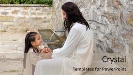  Presentation with biblical - Beautiful PPT theme featuring biblical scene when jesus says backdrop and a mint green colored foreground