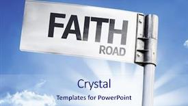  Presentation with biblical - Audience pleasing slide deck consisting of biblical trust - faith written on the road backdrop and a sky blue colored foreground