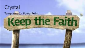  Presentation with faith - Colorful slide set enhanced with biblical trust - keep your faith wooden sign backdrop and a light blue colored foreground