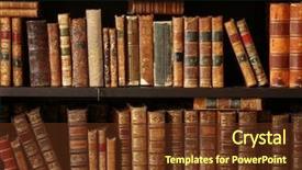  Presentation with old books on a wooden - Beautiful PPT theme featuring encyclopedia - old books on wooden shelf backdrop and a tawny brown colored foreground