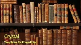  Presentation with books - PPT theme featuring encyclopedia - old books on wooden shelf background and a tawny brown colored foreground