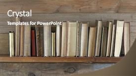  Presentation with old books on a wooden - Audience pleasing presentation design consisting of bibliography - old books on wooden shelf backdrop and a violet colored foreground