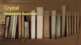  Presentation with old book - Amazing theme having old books on wooden shelf backdrop and a tawny brown colored foreground
