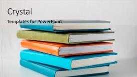  Presentation with stack books - Slide deck with bookshop - stack of colorful books selective background and a white colored foreground