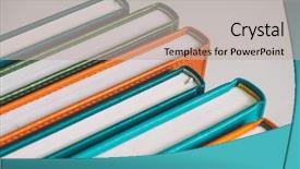  Presentation with public health stack of books - PPT theme featuring bookshop - stack of colorful books selective background and a coral colored foreground