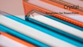  Presentation with stack books - Amazing PPT theme having bookshop - stack of colorful books selective backdrop and a coral colored foreground