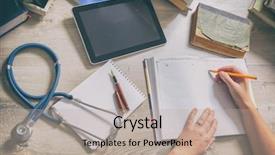  Presentation with exam - Cool new slide deck with medical shee - young doctor is learning backdrop and a mint green colored foreground