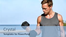  Presentation with weight lifting - Colorful presentation enhanced with bicep-curl-free-weights-training backdrop and a light blue colored foreground