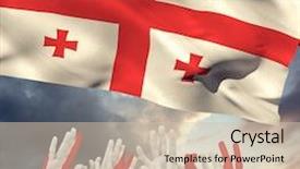  Presentation with blue orange - Presentation theme consisting of bicolor background - people raising hands background and a soft green colored foreground