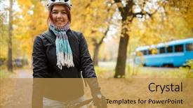  Presentation with bicycle trail - Slide deck featuring bicycle against background of blue background and a yellow colored foreground