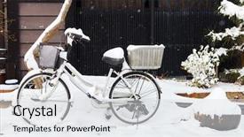  Presentation with bicycle - PPT layouts having bicycle and details of old district at historical takayama town in japan on winter day background and a light gray colored foreground