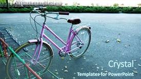  Presentation with bicycle - Audience pleasing theme consisting of bicycle at parking place outside backdrop and a  colored foreground