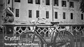  Presentation with canal - Presentation design having bicycle-by-canal-in-treviso background and a dark gray colored foreground