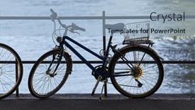  Presentation with bicycle - PPT theme enhanced with bicycle-by-the-riverside-quay background and a light blue colored foreground