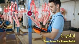  Presentation with checks - Slide deck having bicycle-factory-man-checks-bike background and a tawny brown colored foreground