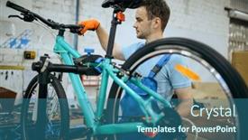  Presentation with mountain bike - Amazing theme having bicycle-factory-worker-holds-mountain backdrop and a ocean colored foreground