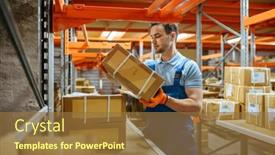  Presentation with factory - Slide deck having bicycle-factory-worker-takes-box background and a tawny brown colored foreground