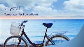  Presentation with sunset at venice beach palm - Beautiful presentation featuring bicycle in formentera beach on balearic islands with ibiza sunset background backdrop and a light blue colored foreground