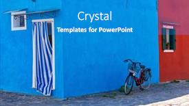  Presentation with vibrant blue - Colorful presentation theme enhanced with bicycle-in-front-of-typical backdrop and a teal colored foreground