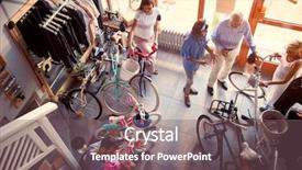  Presentation with customers - Cool new slide set with bicycle in sport store top backdrop and a violet colored foreground