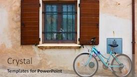  Presentation with wall street - Beautiful PPT theme featuring bicycle-in-the-street-near backdrop and a coral colored foreground