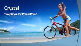  Presentation with running sock - Colorful slide set enhanced with bicycle on a sandy tropical backdrop and a ocean colored foreground