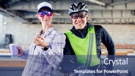  Presentation with health environment - Slide deck featuring bicycle on blurred background background and a ocean colored foreground