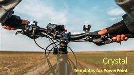  Presentation with bikers - Amazing PPT theme having bicycle-on-the-field-road backdrop and a tawny brown colored foreground