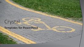  Presentation with green lawn - PPT theme enhanced with bicycle-path-with-a-bicycle background and a light gray colored foreground