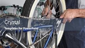  Presentation with mechanic repair - Beautiful presentation design featuring bicycle-repair-closeup backdrop and a ocean colored foreground