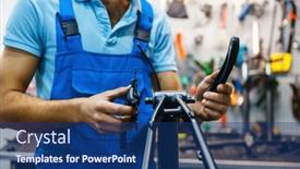  Presentation with repair - Theme having bicycle-repair-in-workshop-crank background and a ocean colored foreground