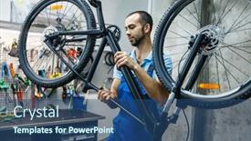  Presentation with checks - Beautiful PPT layouts featuring bicycle-repair-in-workshop-man backdrop and a ocean colored foreground