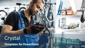  Presentation with cassette - Slide deck consisting of bicycle-repair-in-workshop-man background and a ocean colored foreground