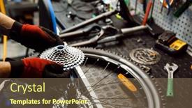  Presentation with repair - Amazing PPT layouts having bicycle-repair-in-workshop-man backdrop and a violet colored foreground