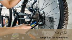  Presentation with cassette - Audience pleasing PPT layouts consisting of bicycle-repair-man-setting-up backdrop and a coral colored foreground