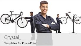  Presentation with repair - Slide deck consisting of bicycle-repair-workshop-with-workers background and a white colored foreground