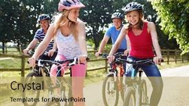  Presentation with family children - Cool new PPT theme with bicycle safety - family with teenage children backdrop and a  colored foreground