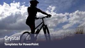  Presentation with mountain bike - Presentation enhanced with bicycle safety - young woman riding mountain bike background and a  colored foreground