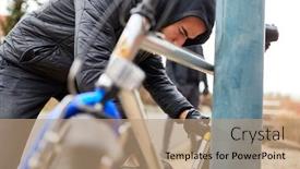  Presentation with bike - Presentation design enhanced with bicycle theft in the city with thief and bike background and a coral colored foreground