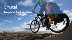  Presentation with road bike - Presentation theme with bicycle tourist with loaded bike riding on an empty road background and a teal colored foreground