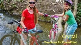  Presentation with rides - Beautiful PPT theme featuring bicycle two girl cycling ford backdrop and a tawny brown colored foreground